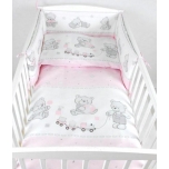 Laste voodipesukomplekt 100x135 cm (roosad karud ja rongid)